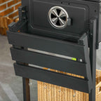 Outsunny Charcoal Barbecue with Lid, Thermometer, Adjustable Grill, Wheels and Side Tables, Black