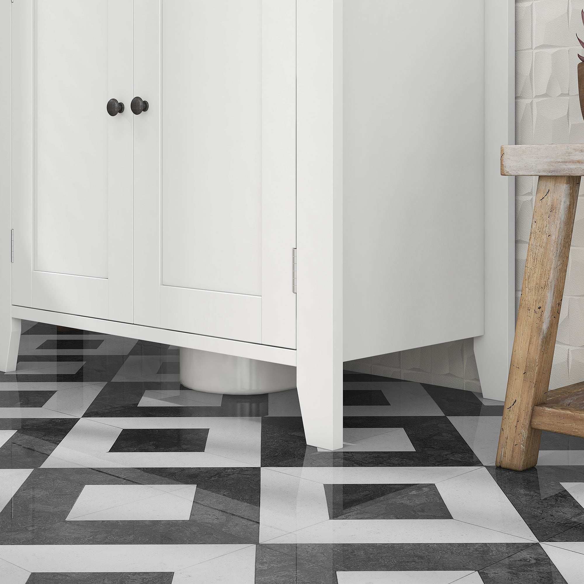 kleankin U-shaped bathroom vanity unit with adjustable internal shelf, in MDF, 60x30x60 cm, white and wood color - Borgè