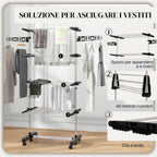 Vertical Clothes Drying Rack with 4 Adjustable Shelves, in Steel and Plastic, 142x55x172 cm, Black and Silver