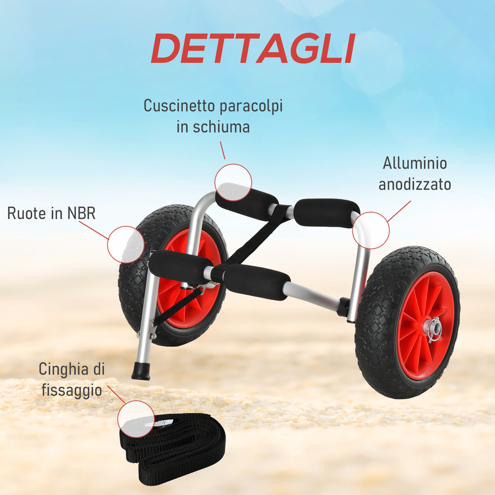 Folding Kayak Cart 25cm Tires Suitable for All Surfaces Max 70kg Aluminum 62x35x30cm