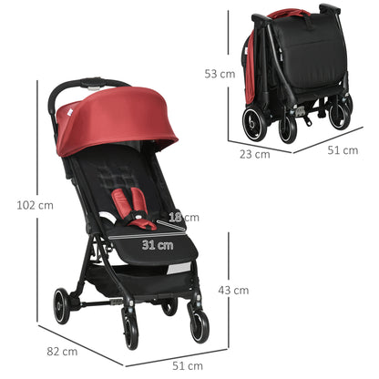 HOMCOM Stroller for Children 0-36 Months with Canopy, Foldable Design and Storage Basket, 128x58x106 cm, Red and Black