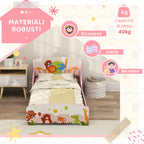 Wooden Cot for Children 3+ Years with Raised Edges and Safety Rails, 143x77x60 cm, Pink