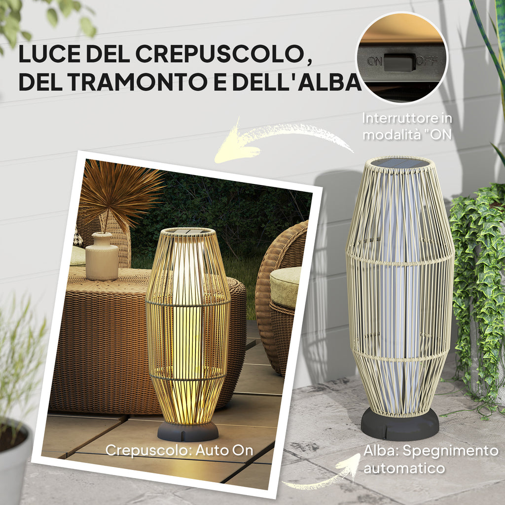 Solar Garden Lamp with LED Lighting, in PE, Rattan and Steel, Ø26x72 cm, Grey