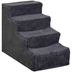 PawHut Portable 4-Step Dog Stairs, Removable Velvet Fabric and Wood, 60x35x44 cm, Dark Grey