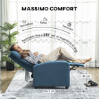 Manually Reclining Relaxing Chair with Footrest and Fabric Upholstery, Blue