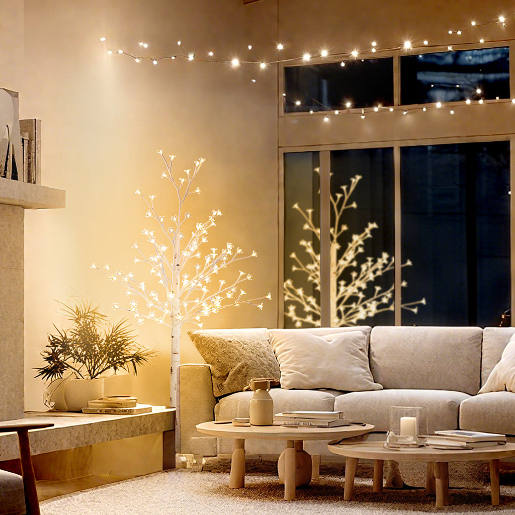 HOMCOM 150cm Tall Cherry Blossom Tree with 120 LED Lights and 3 Brightness Levels for Indoor and Outdoor Use, White