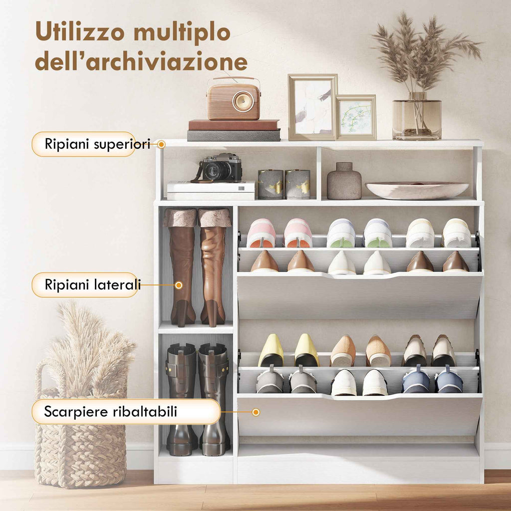 HOMCOM Narrow Shoe Rack with Adjustable Dividers, White