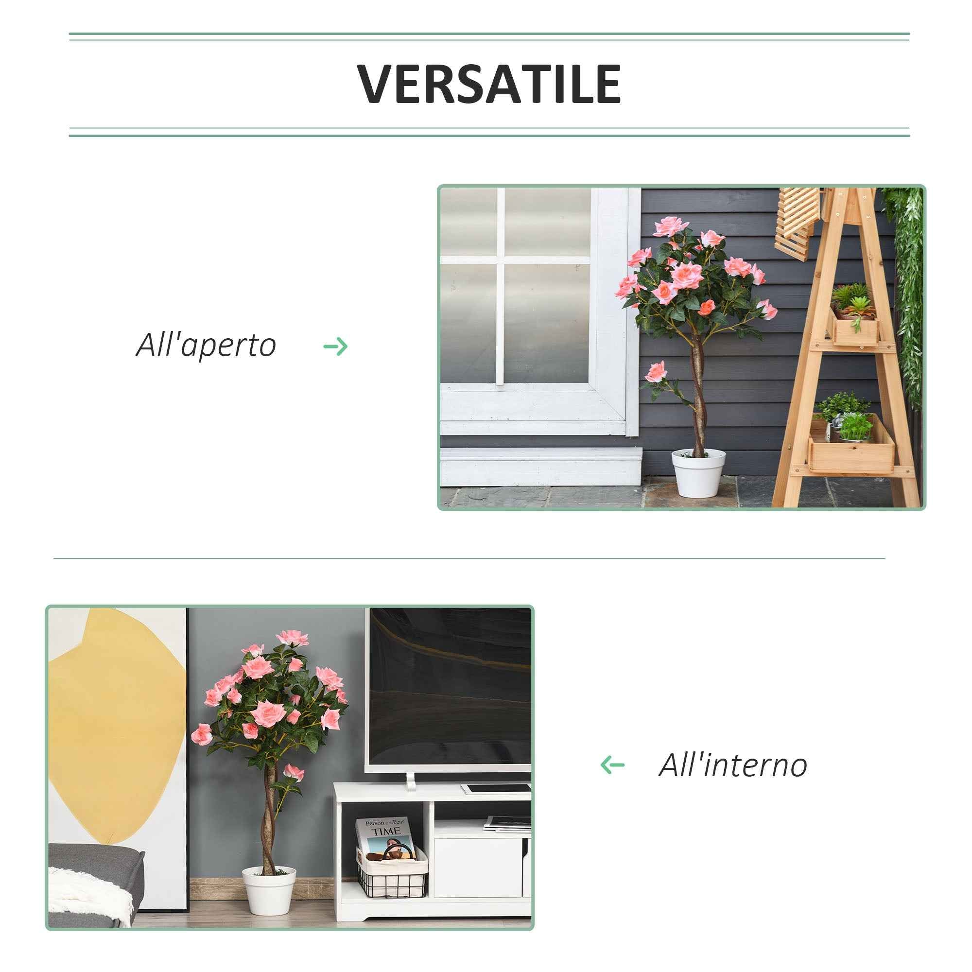 Outsunny 21-Flower Fake Rose Plant with Cement and Moss Filled Pot, Ø18x90 cm, Pink