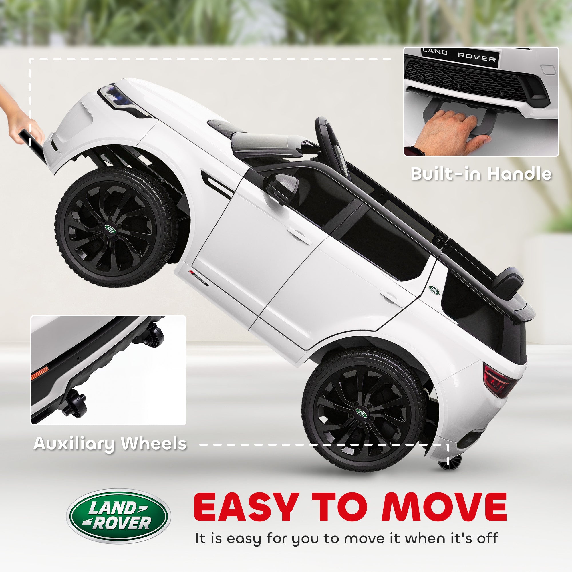 Electric Ride-On Car for Kids Licensed Land Rover with Headlights, Horn and Belt, 106x65.5x51 cm, White