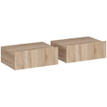 HOMCOM Set of 2 Modern Floating Bedside Tables with Wooden Drawer, 40x30x15cm, Oak