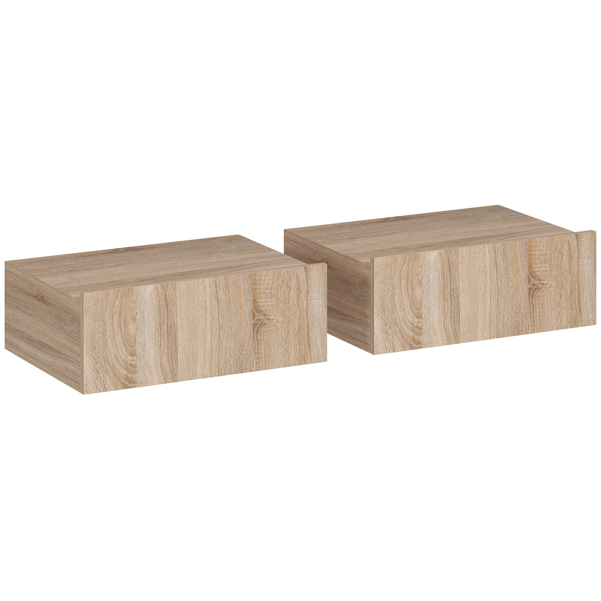 HOMCOM Set of 2 Modern Floating Bedside Tables with Wooden Drawer, 40x30x15cm, Oak