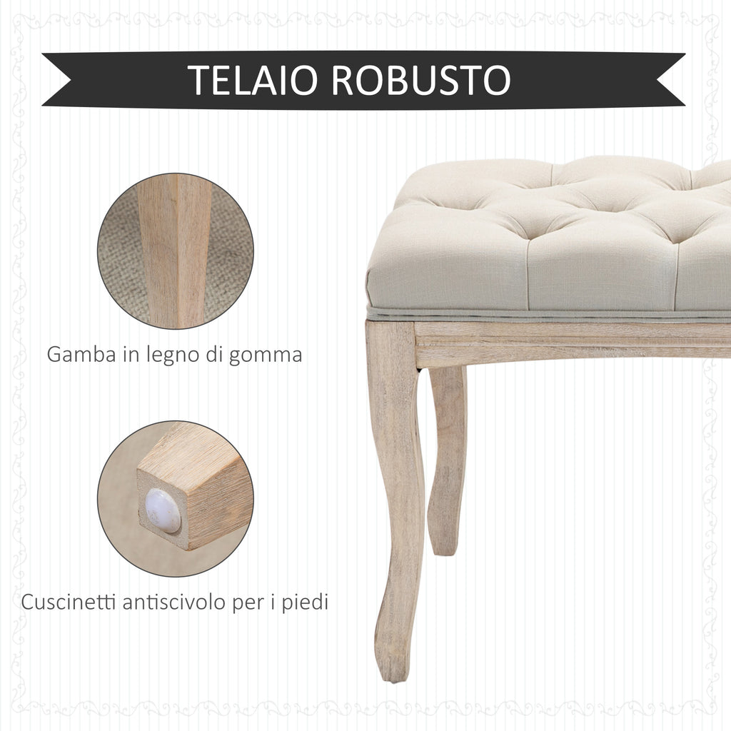 Vintage Bedside Bench with Upholstered Fabric Seat and Wooden Legs, 110x40x48cm, Beige