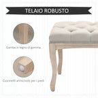 Vintage Bedside Bench with Upholstered Fabric Seat and Wooden Legs, 110x40x48cm, Beige