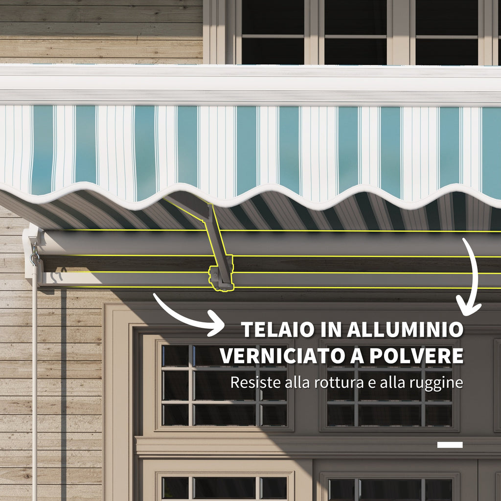 Awning with Crank Roller Arms in Metal and Aluminium, 4x2.5m, Green and White