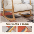 90°-130° Rocking Chair with Lumbar Cushion, Sherpa Fabric Upholstery, 64.5x82x89 cm, White and Wood Color