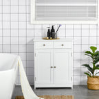 2-Door Bathroom Cabinet with Adjustable Shelf and 2 Wooden Drawers, 60x30x75 cm, White