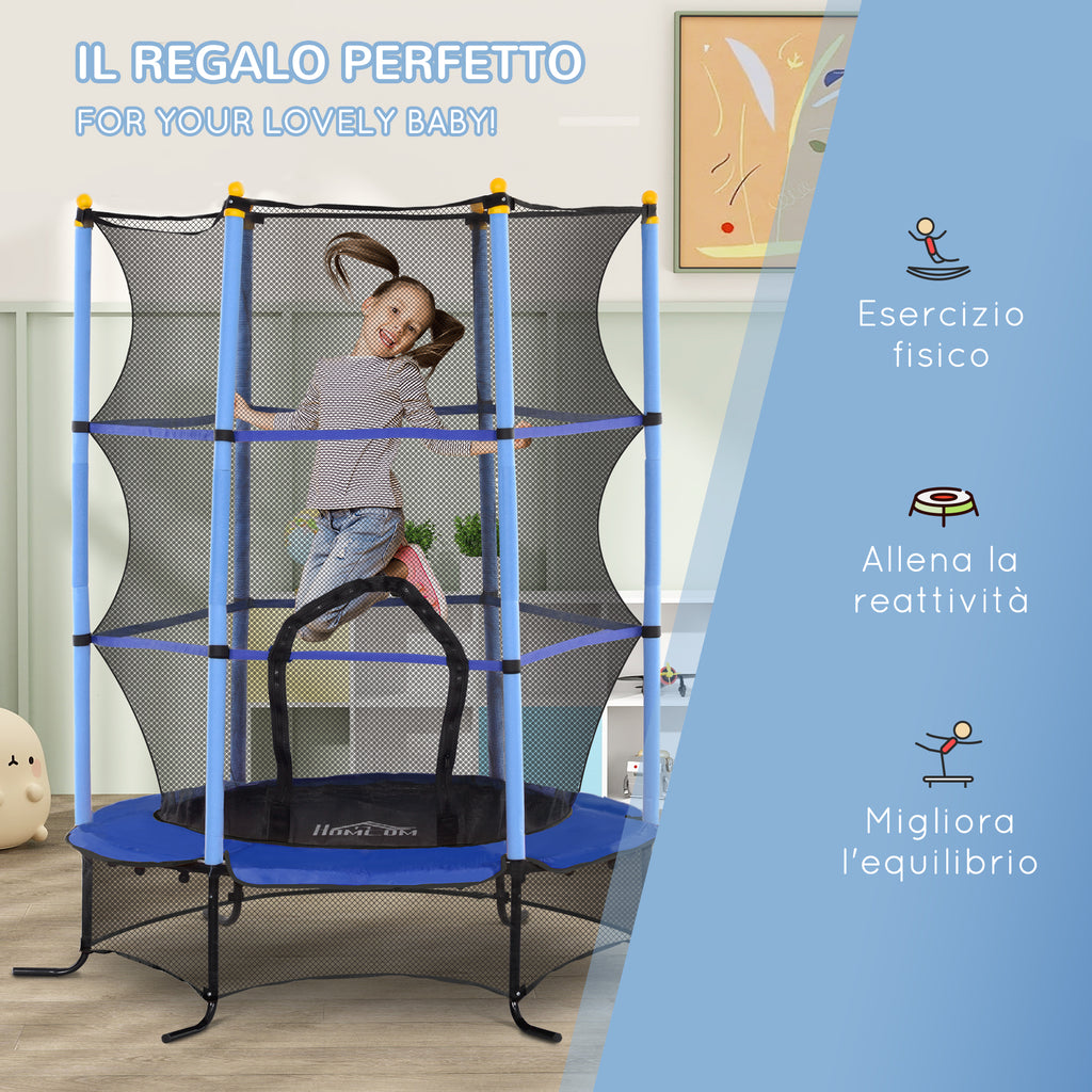 Children's Trampoline Ø1.6x1.9 m with Safety Net and Padded Poles, Ages 3-10 Years, Blue