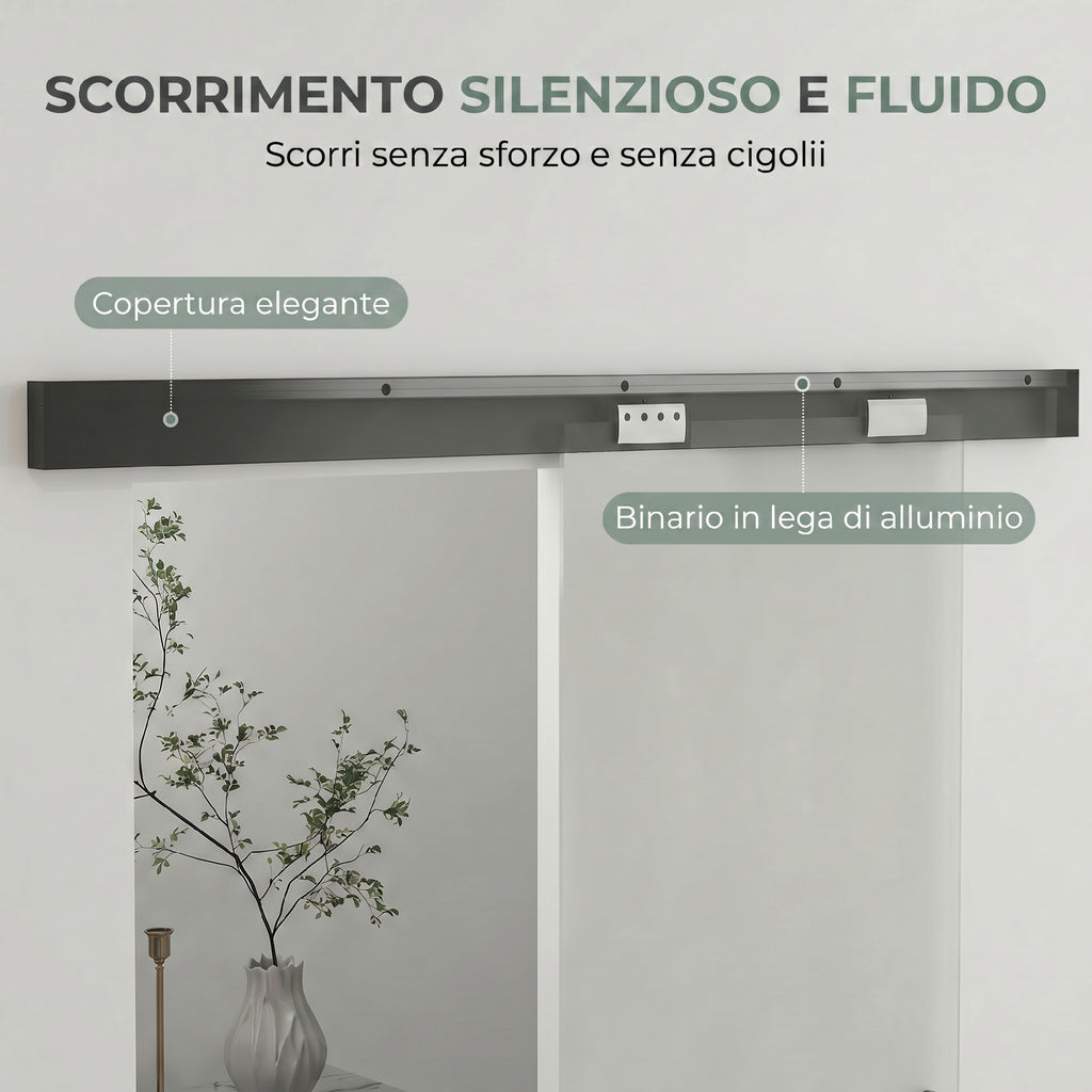 HOMCOM Sliding Door in Sandblasted Tempered Glass with Silent Track and Guide, 77.5x205 cm, Transparent