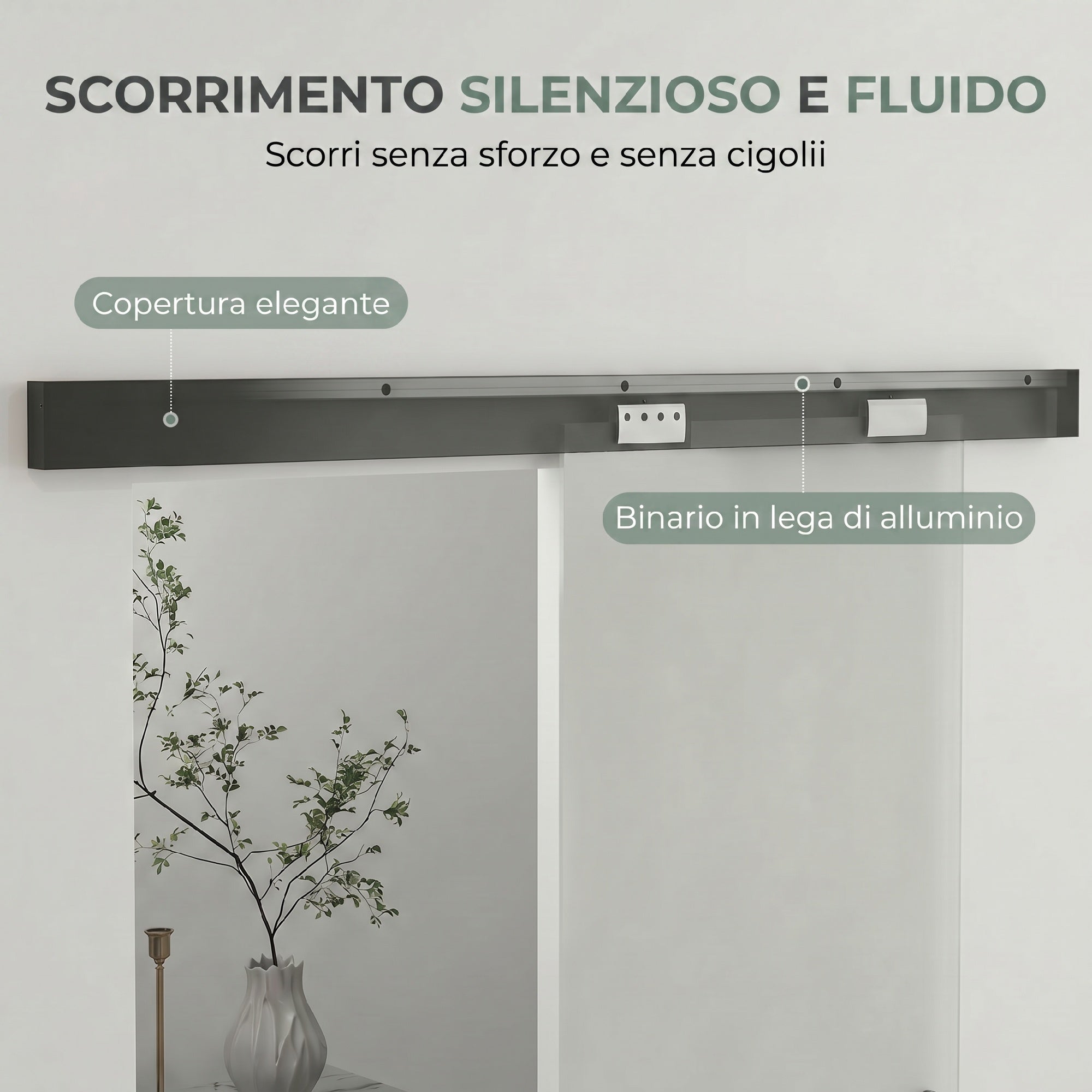 HOMCOM Sliding Door in Sandblasted Tempered Glass with Silent Track and Guide, 77.5x205 cm, Transparent