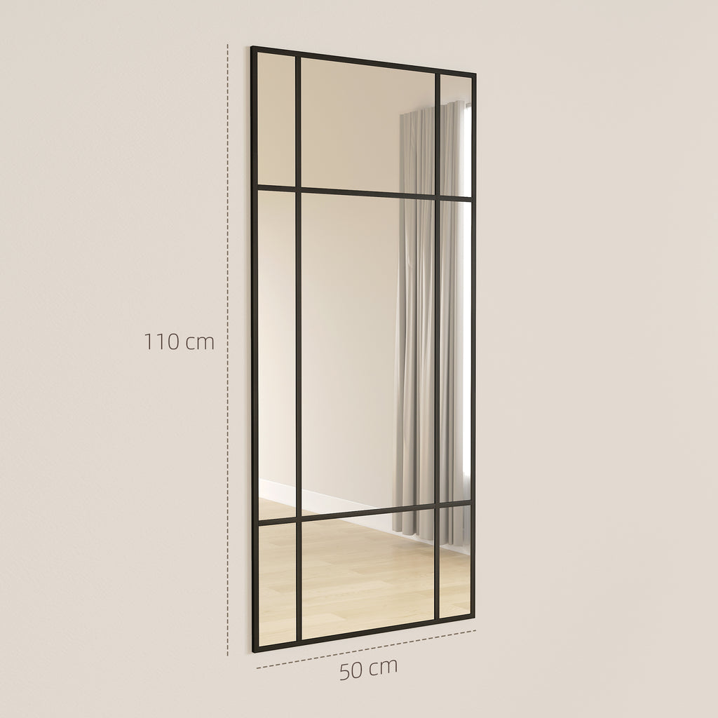 Window Style Wall Mirror with Vertical and Horizontal Mounting, 110x50cm, Black