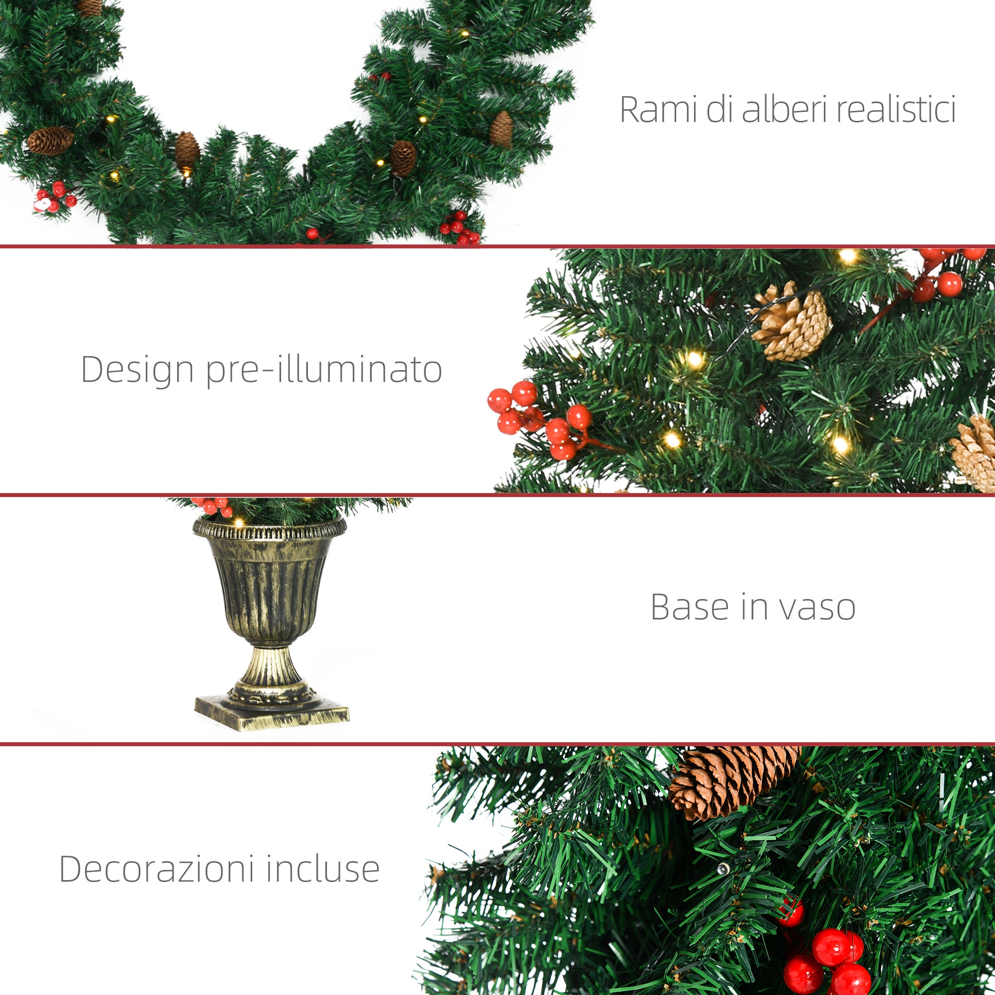 Christmas Decorations, 4-Piece Set with 2 Christmas Trees Φ40x90 cm, Christmas Garland and Christmas Wreath