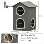 Two Level Cat House with Washable Cushions 3 Entrances, 42x46x59.5 cm, Grey - Borge' Group Limited