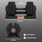 SPORTNOW Adjustable Weight Kit with Dumbbell Holder and Non-Slip Grip, in Steel and ABS, 33x16x16 cm, Black - Borgè