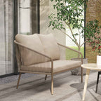 Outsunny 2-Seater Boho Style Garden Sofa in PE Rattan and Steel with Cushions, 112x72x76, Beige