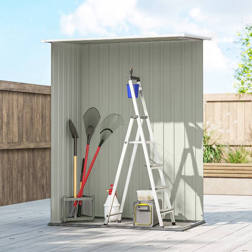 Outsunny Metal Tool Shed with Sloped Roof and Lockable Door, 142x86x189 cm, Light Grey