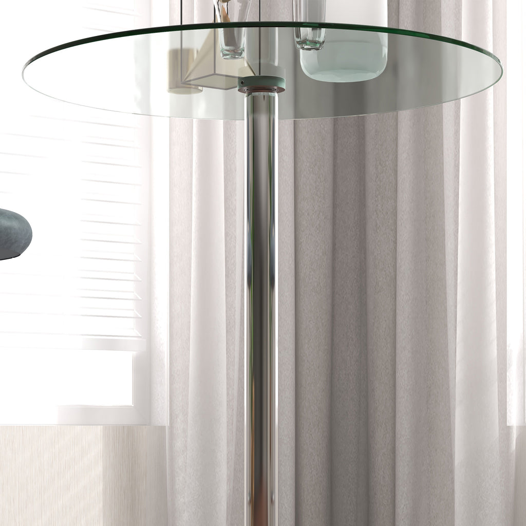 Homcom tall table from modern round bar with steel base and glass top, Ø70x102cm, transparent - Borgè