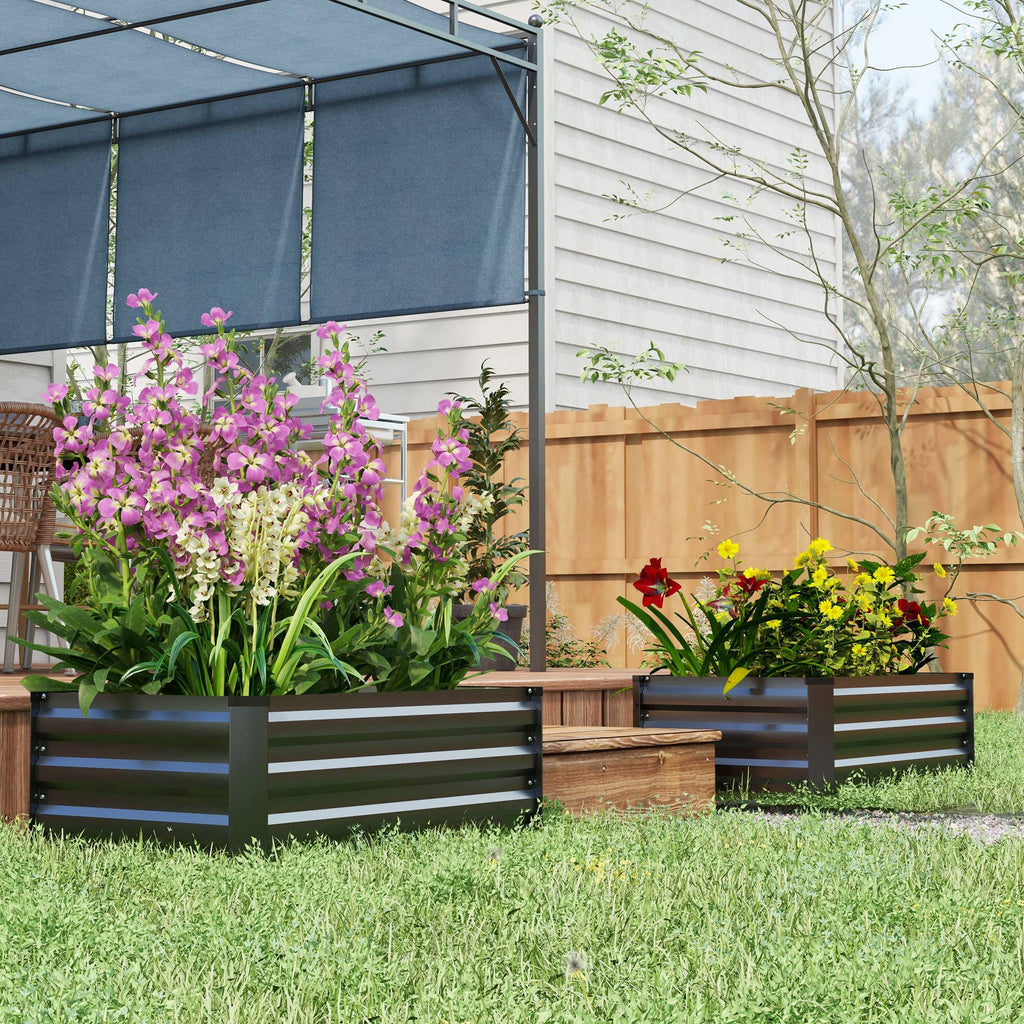 Outsunny Set of 2 Raised Garden Beds with Open Bottom in Galvanized Steel, 100x60x30cm, Grey