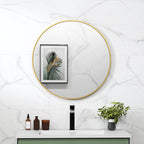 Round Bathroom Mirror with Shockproof Surface, Glass and Steel, Ø70x2.5 cm, Gold Color