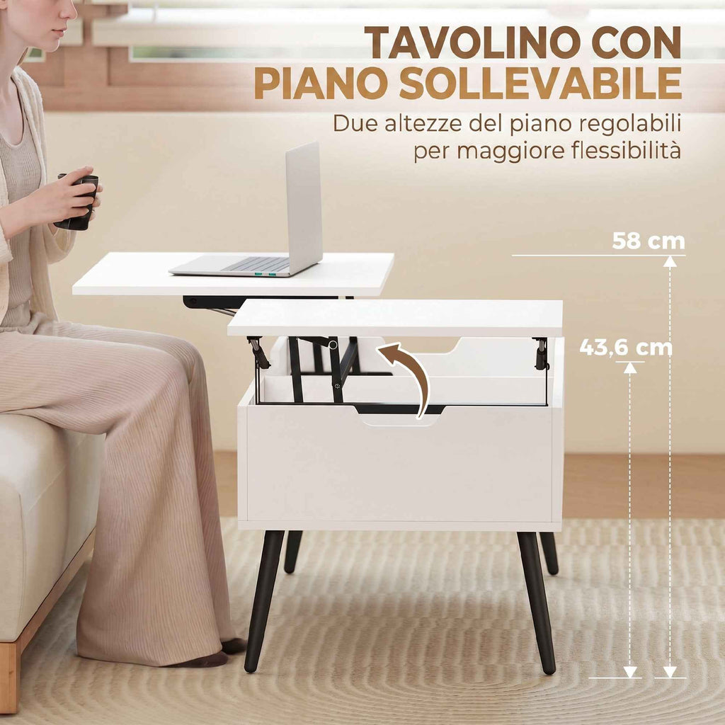 HOMCOM Lift-Up Coffee Table with Double Top and Hidden Storage, White for Living Room