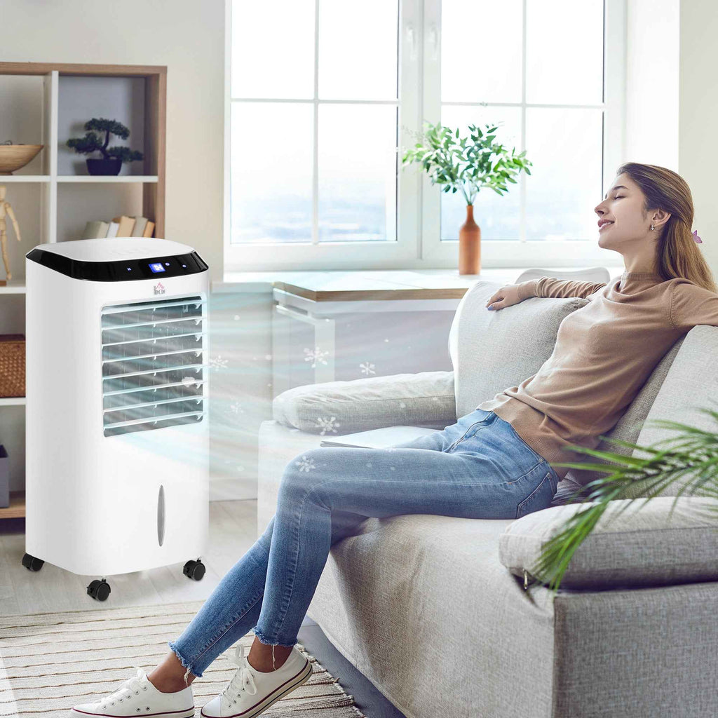 10L 4-in-1 Air Cooler with Humidifier, 8-Hour Timer and Remote Control, 38.2 x 31.6 x 76 cm, ABS, White and Black