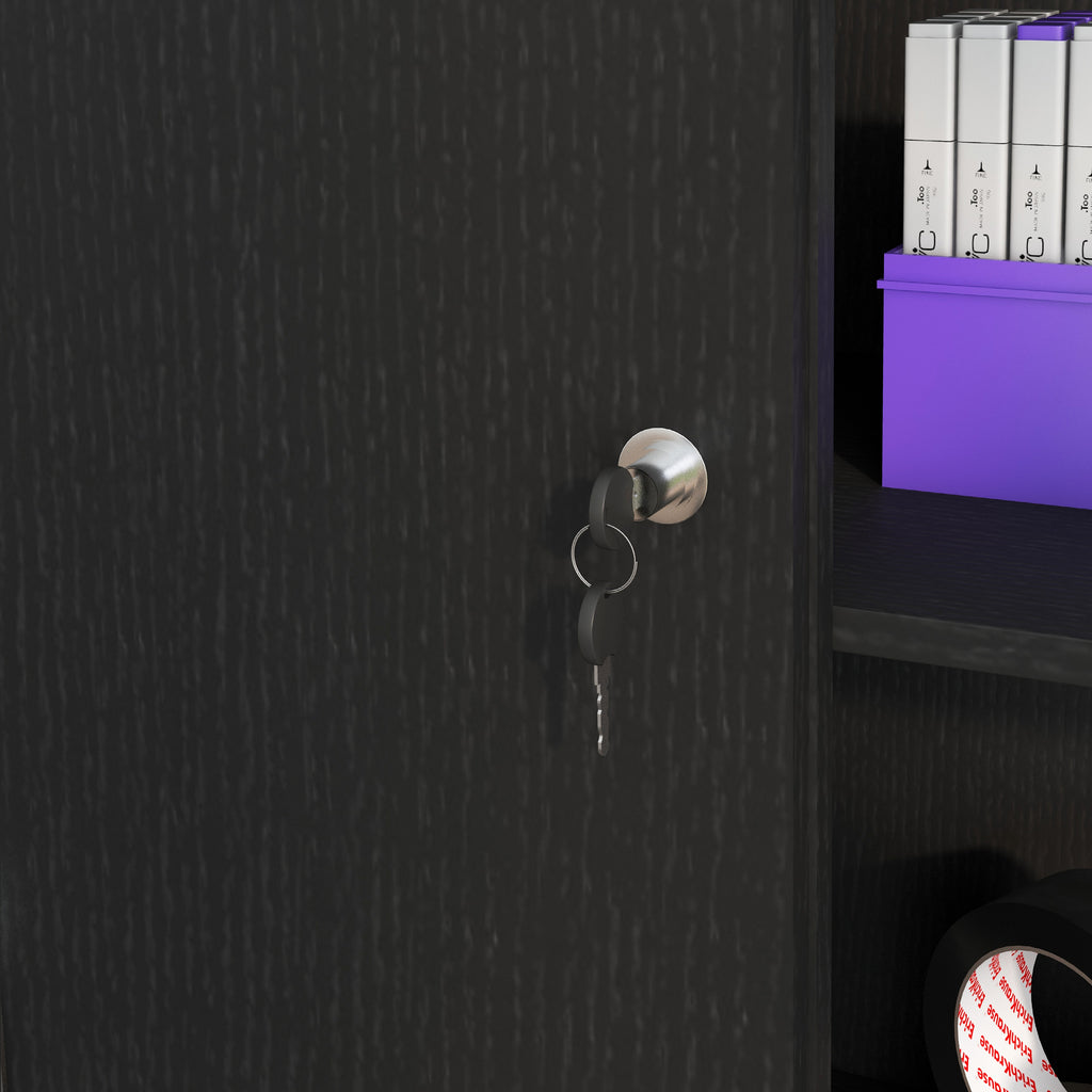 3-Shelf Office Cabinet with 2 Security Keys and Sliding Doors, 80x40x120 cm, Black