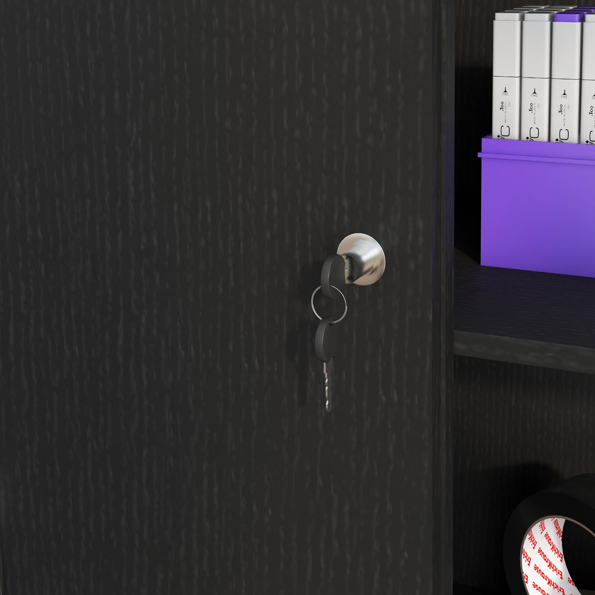 3-Shelf Office Cabinet with 2 Security Keys and Sliding Doors, 80x40x120 cm, Black