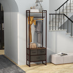 HOMCOM Floor Coat Hanger with Rod, 3 Drawers and Shelves, in MDF Wood and Steel, 58.5x30x178 cm, Brown - Borgè