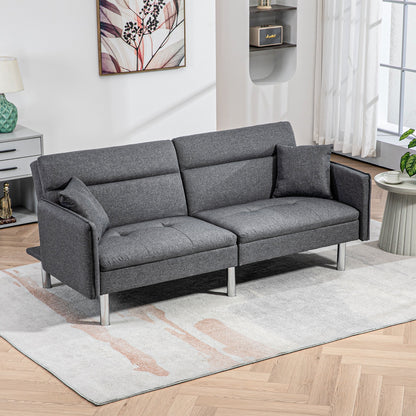 LARNACA - 3 Seater Sofa Bed with Click Clack Mechanism, Reclining Backrest and 2 Cushions, 189x91x84cm, Grey