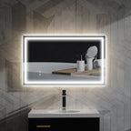 Bathroom Mirror with 3-Color Adjustable LED Lights and Anti-Shock Coating, Glass and Metal, 100x3x60 cm
