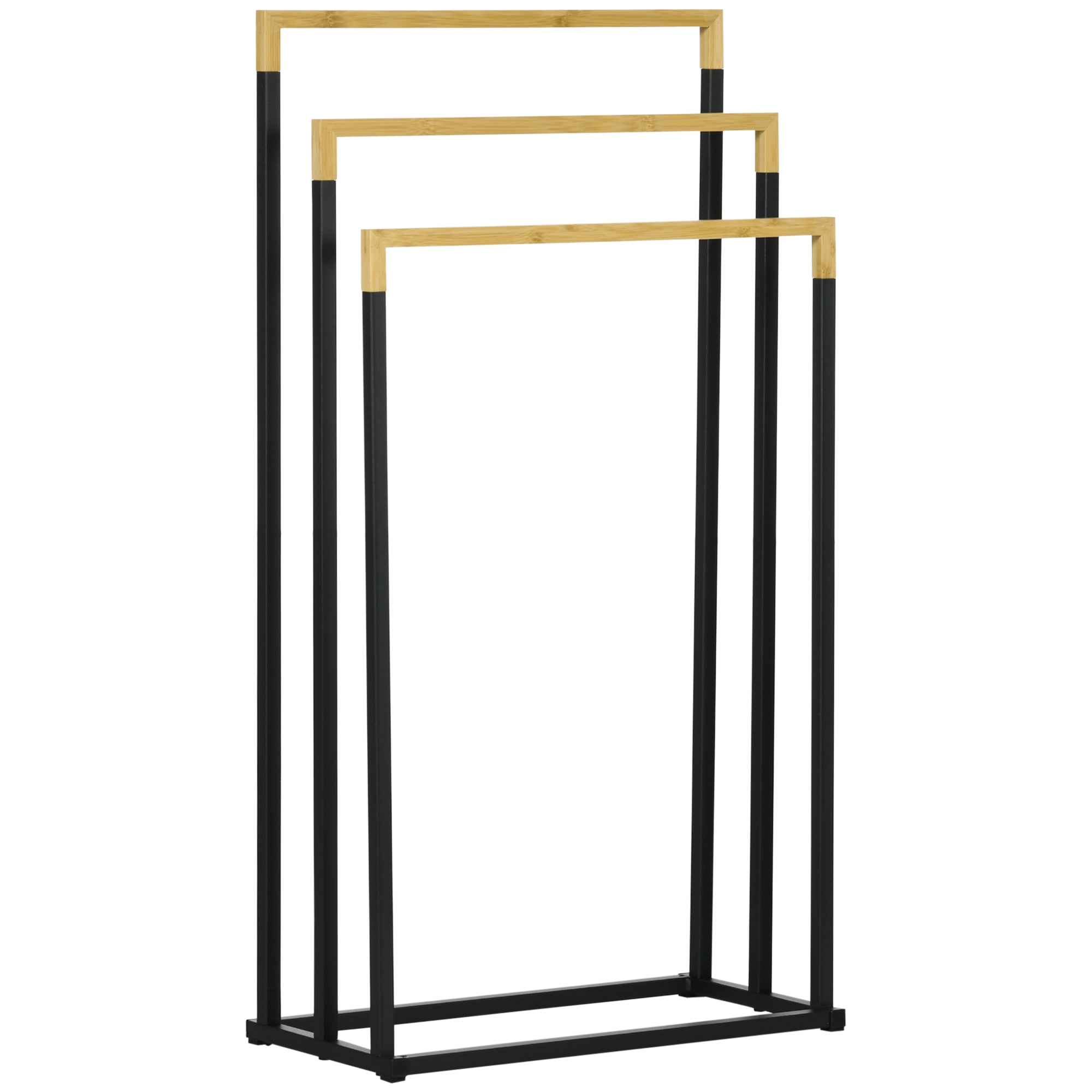 kleankin 3-Bar Bamboo and Steel Towel Rack with Freestanding Design, 45x22.5x86 cm