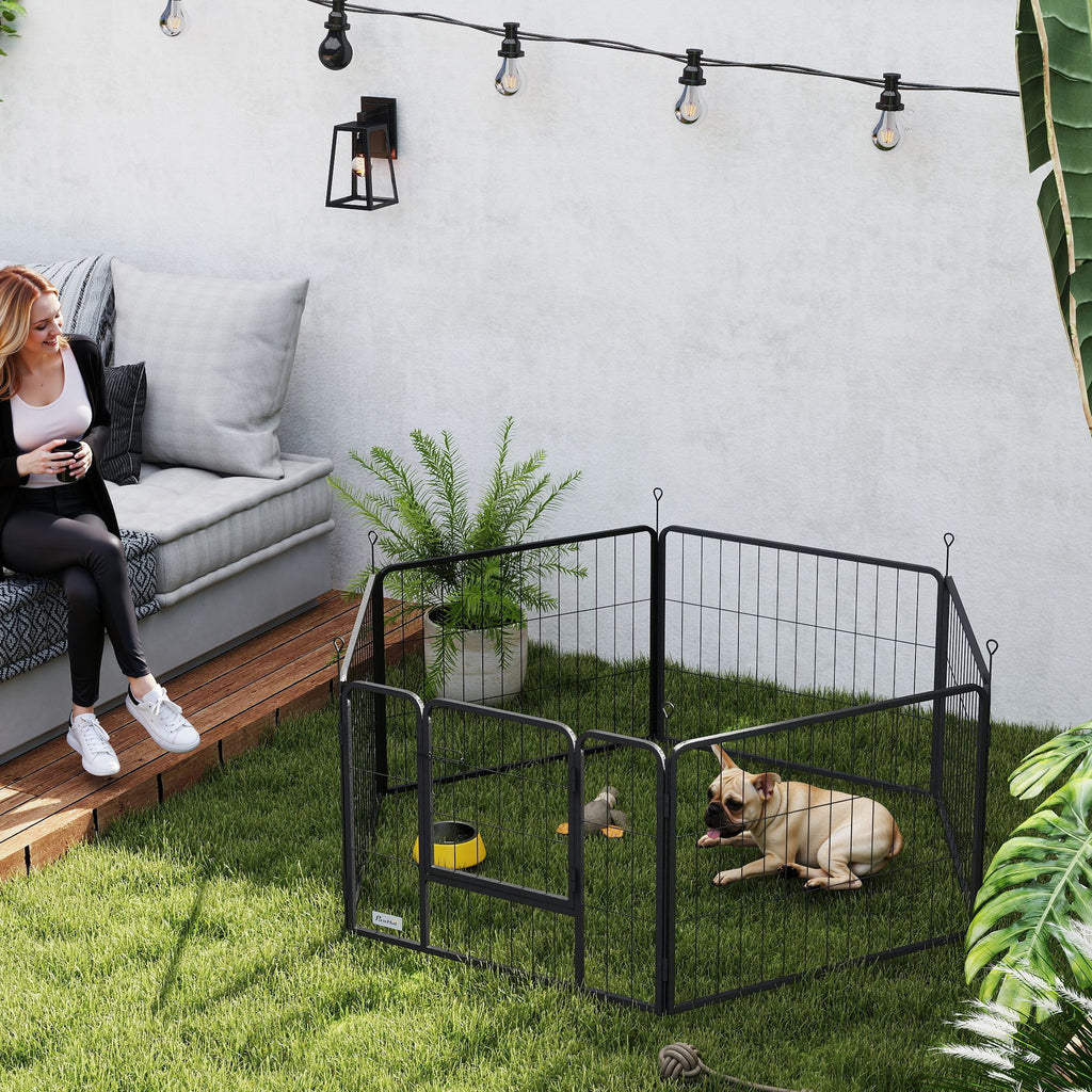 Dog Fence with 6 Modular Panels 80x1.5x60 cm in Black Steel with Entrance Door