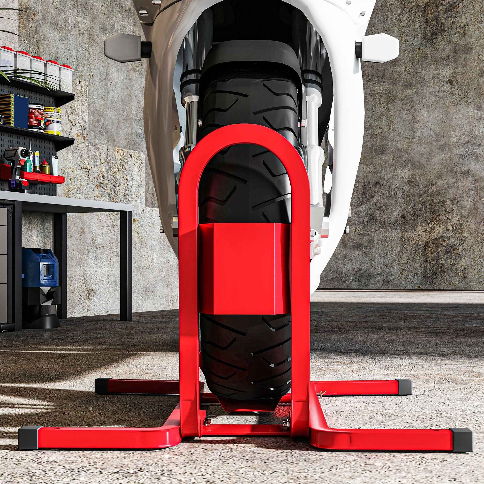 HOMCOM 3-Level Adjustable Motorcycle Wheel Chock, 250kg Max, Metal, 60x55x43cm, Red