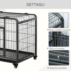 Kennel Folding Double Door Dog Cage with Lock, 4 Wheels with Brake and Removable Bottom, 109.5x71x78cm