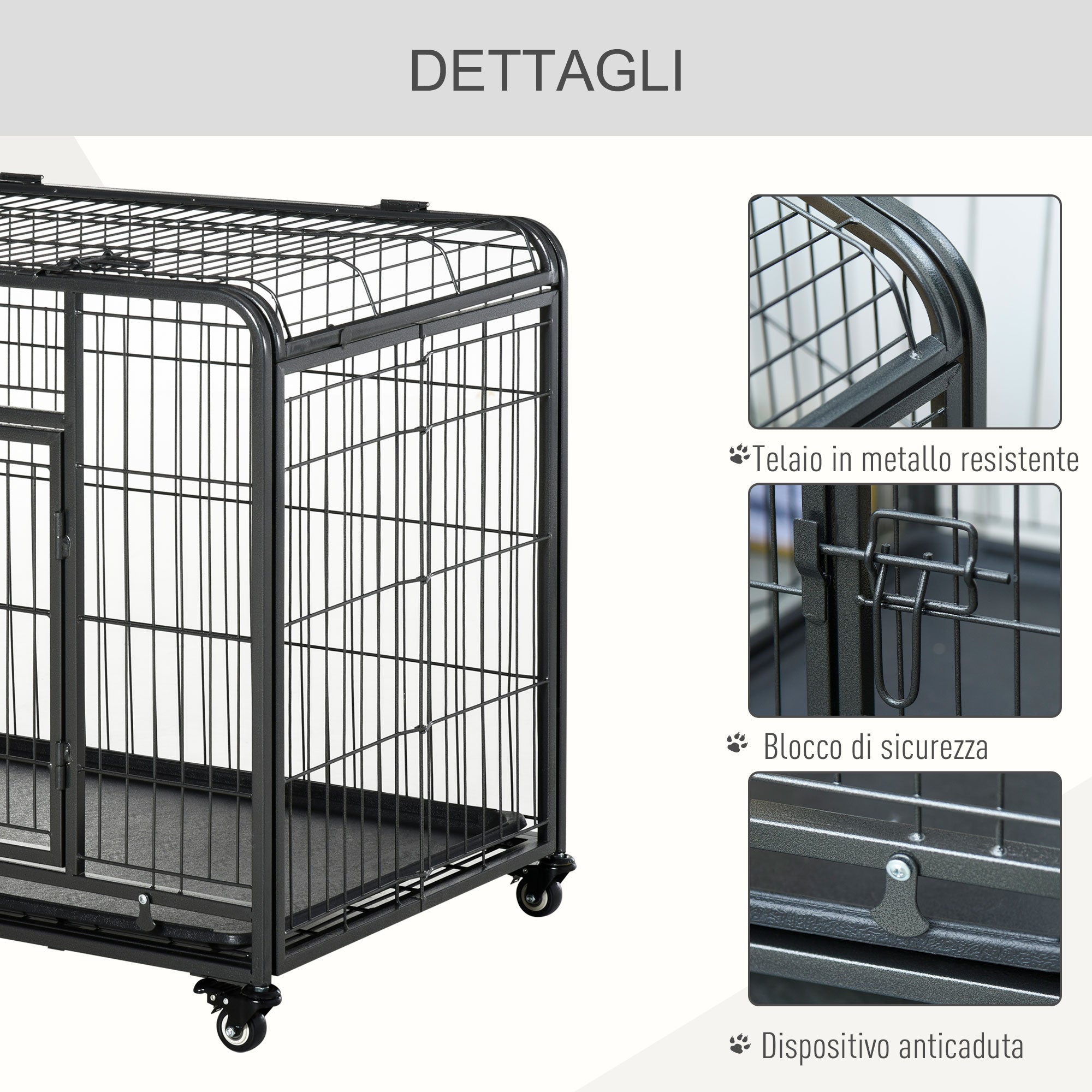 Kennel Folding Double Door Dog Cage with Lock, 4 Wheels with Brake and Removable Bottom, 109.5x71x78cm