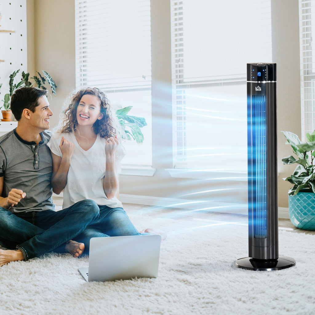 HOMCOM 60W Column Fan with 3 Speeds, 3 Modes and 8h Timer, in ABS, Ø32x106.8 cm, Black - Borgè