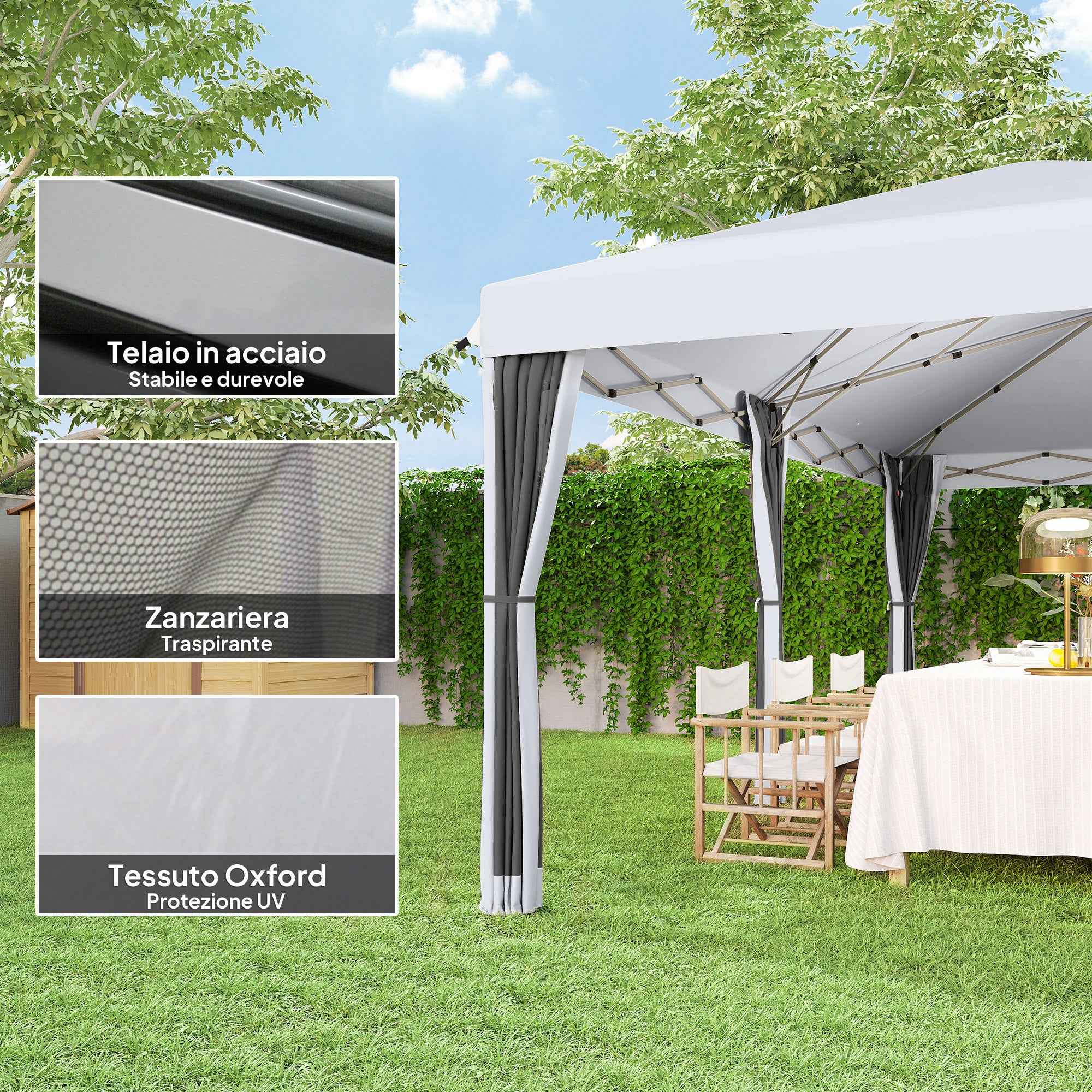 Outsunny 6x3m Folding Garden Gazebo with Mosquito Net and Carry Bag, Cream