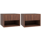 Set of 2 Hanging Bedside Tables with Drawer and Open Lower Shelf, Wooden, 40x34x29 cm, Brown