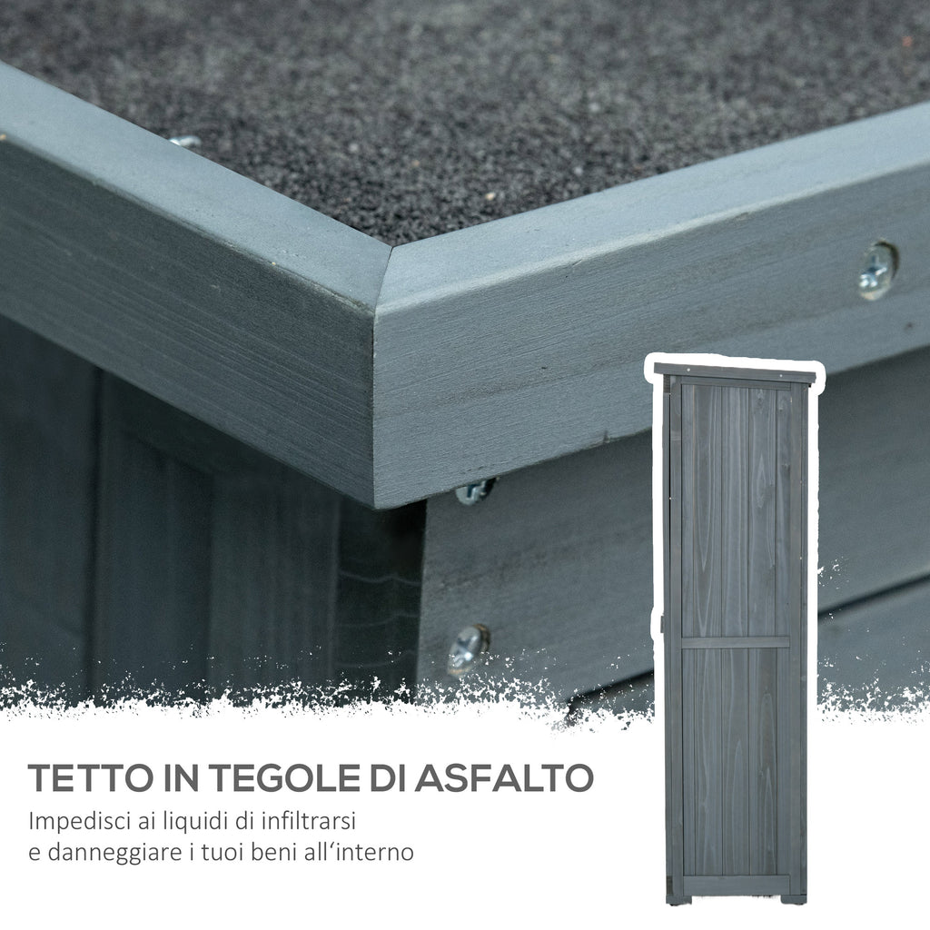 Outsunny Outdoor Wooden Wardrobe with 2 Shutter Doors and Internal Shelves, 87x46.5x160 cm, Grey