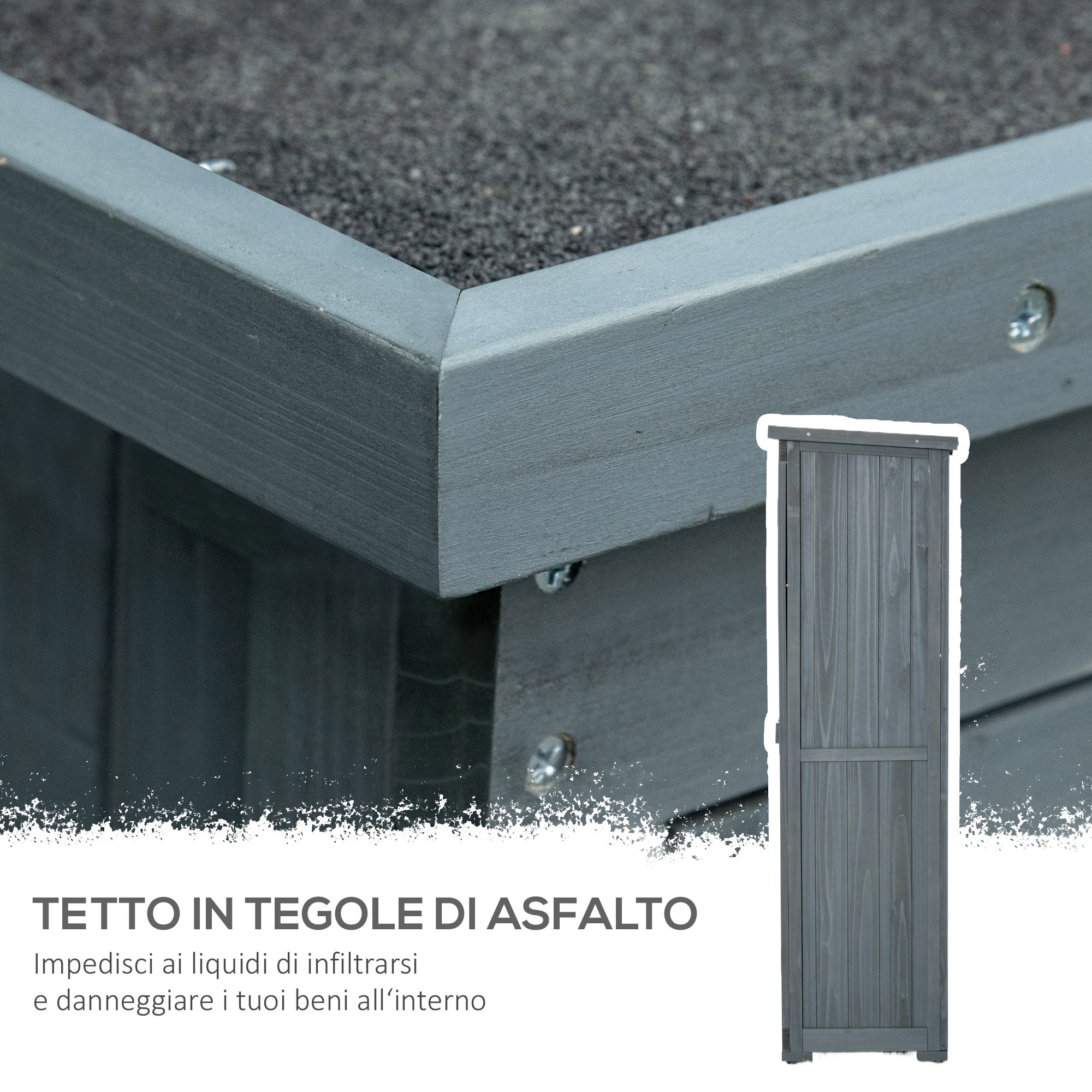 Outsunny Outdoor Wooden Wardrobe with 2 Shutter Doors and Internal Shelves, 87x46.5x160 cm, Grey