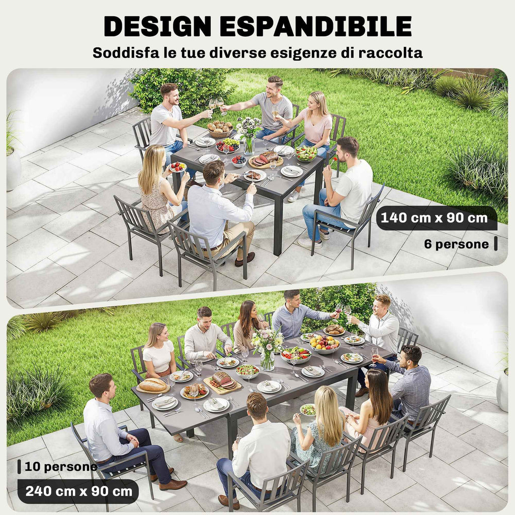 Outsunny Garden Table Extendable Dining Table 140/240x90 cm Black